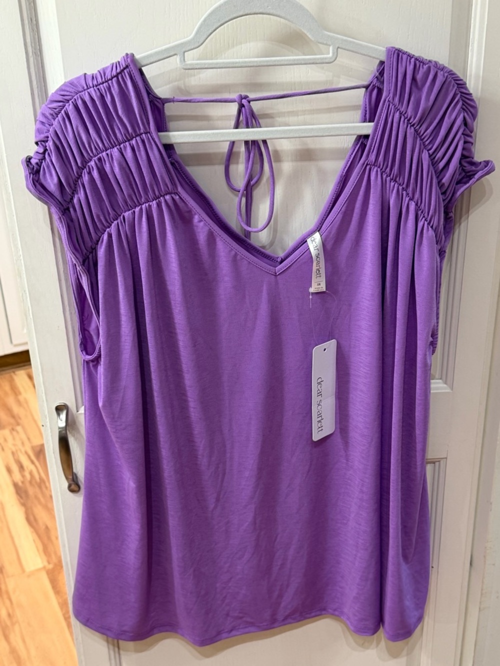 Dear Scarlett Lavender Smocked Cap-Sleeve V-Neck Top